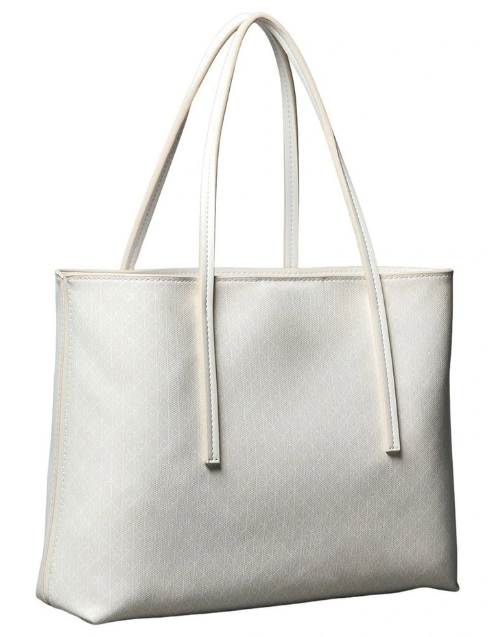 Emblem Allover Print Tote Bag With Pouch in White image 2