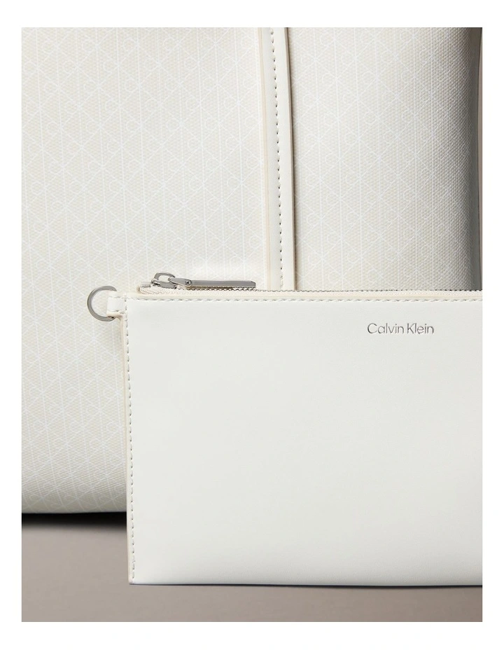 Emblem Allover Print Tote Bag With Pouch in White image 3