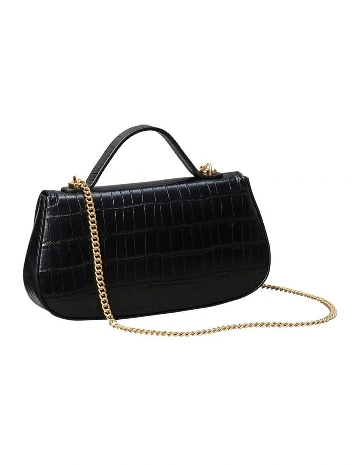 Top Handle Croc Crossbody Flap Bag in Black image 2
