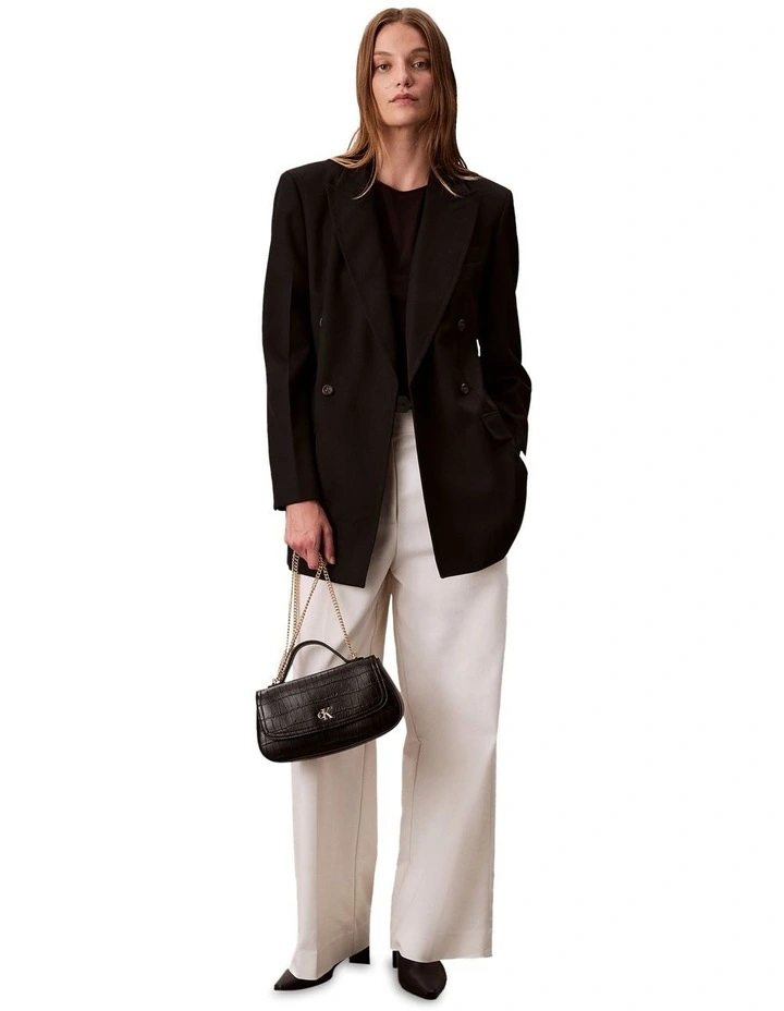 Top Handle Croc Crossbody Flap Bag in Black image 5