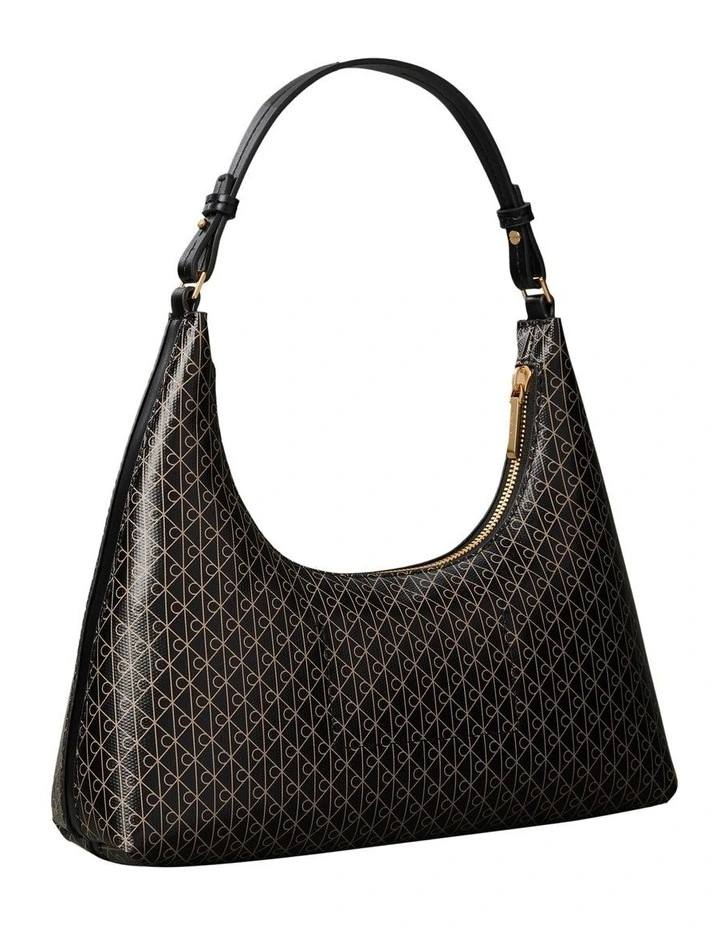 Allover Monogram Logo Shoulder Bag in Black image 3