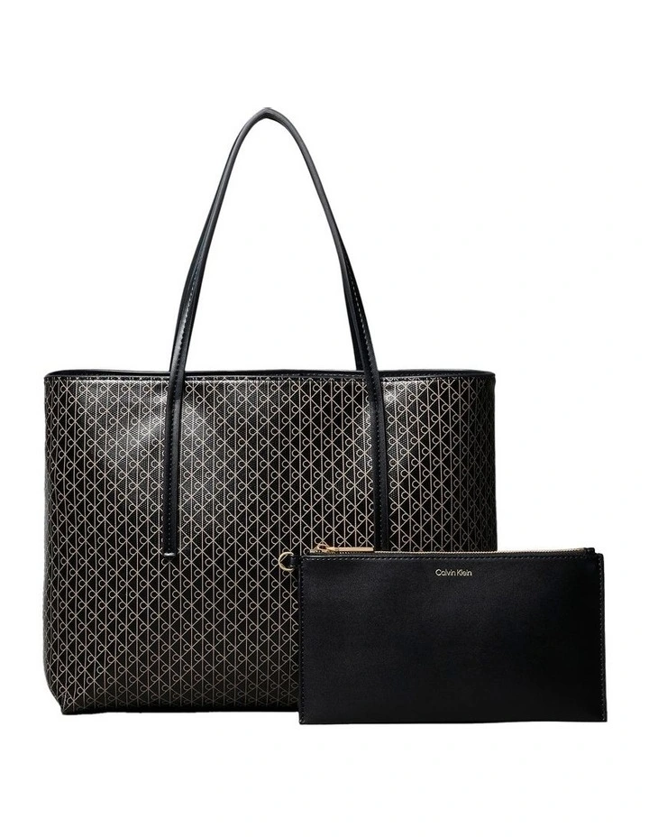 Cora All Over Print Small Tote Bag with Pouch in Black image 1