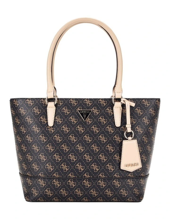 Sarai Top Zip Tote Bag in Brown Logo image 1