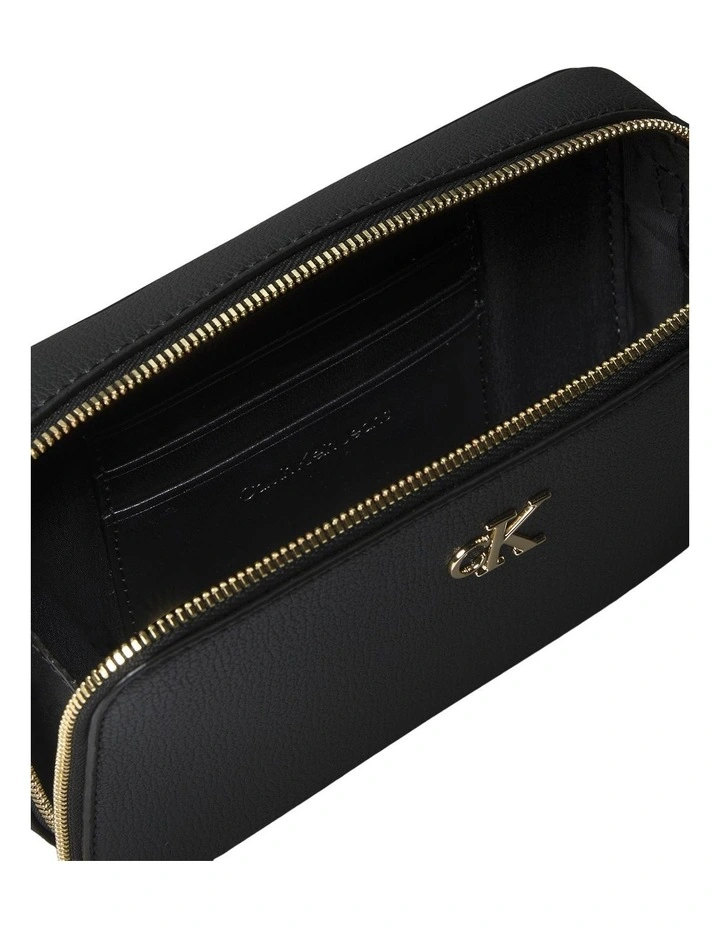 Minimal Monogram Crossbody Bag in Black image 3