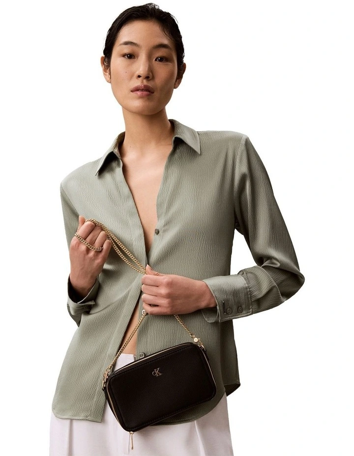 Minimal Monogram Crossbody Bag in Black image 4