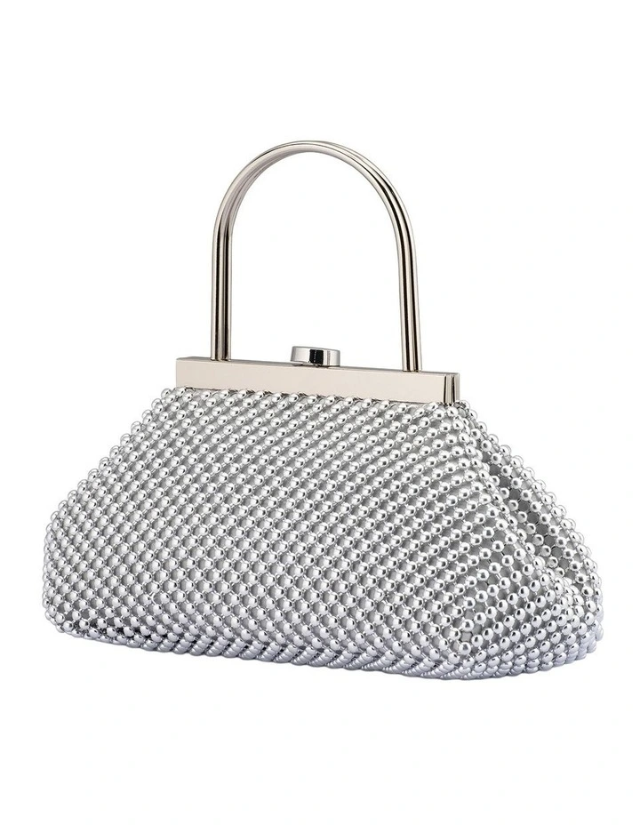 Mimi Ball Mesh Clutch Bag in Silver image 4