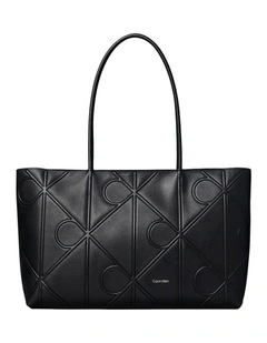 Embossed Leather Monogram Tote Bag in Black
