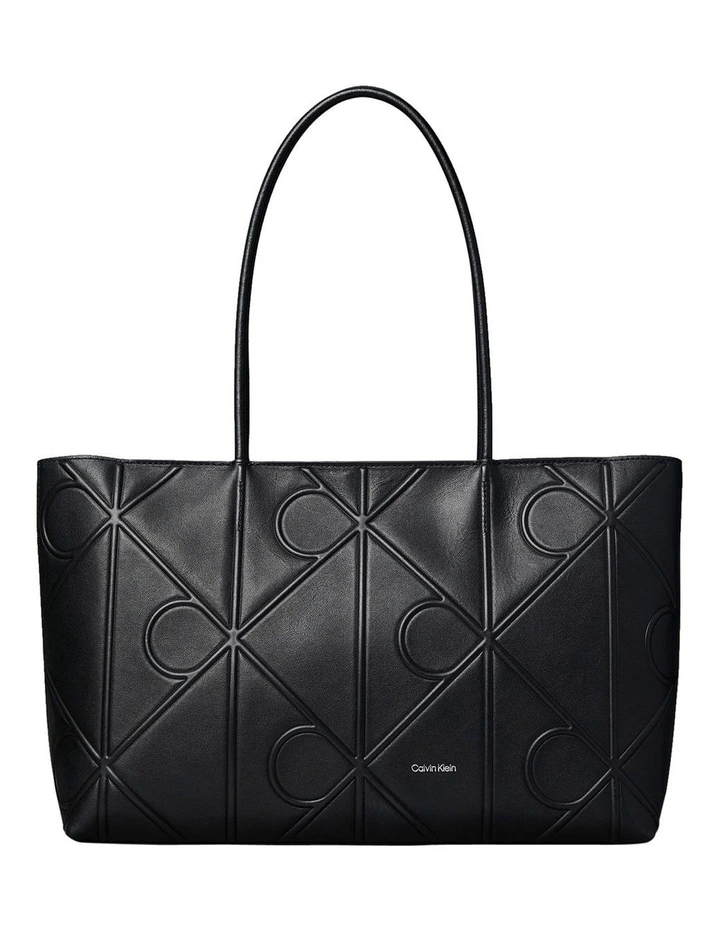 Embossed Leather Monogram Tote Bag in Black image 1