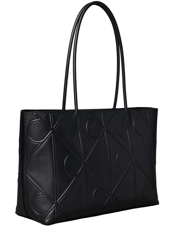 Embossed Leather Monogram Tote Bag in Black image 2