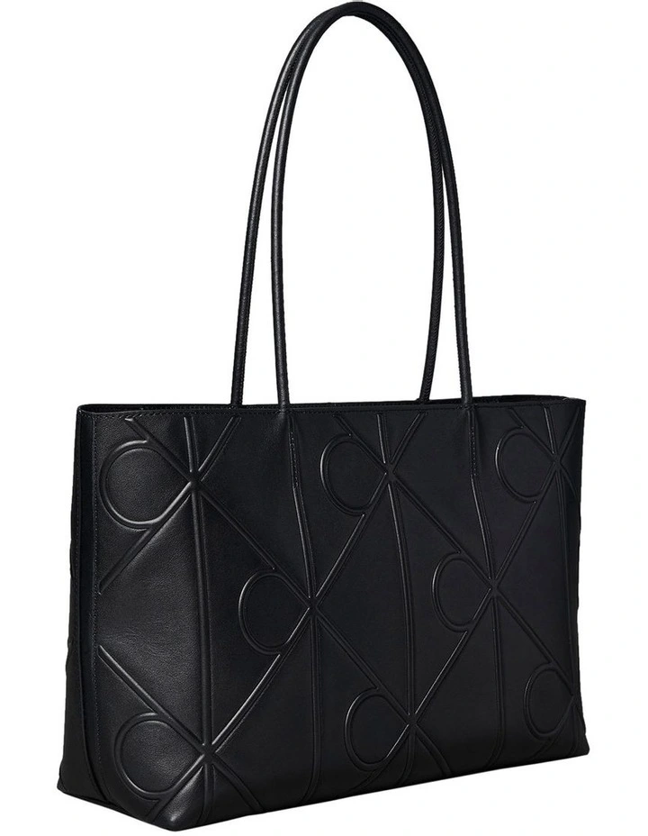 Embossed Leather Monogram Tote Bag in Black image 2
