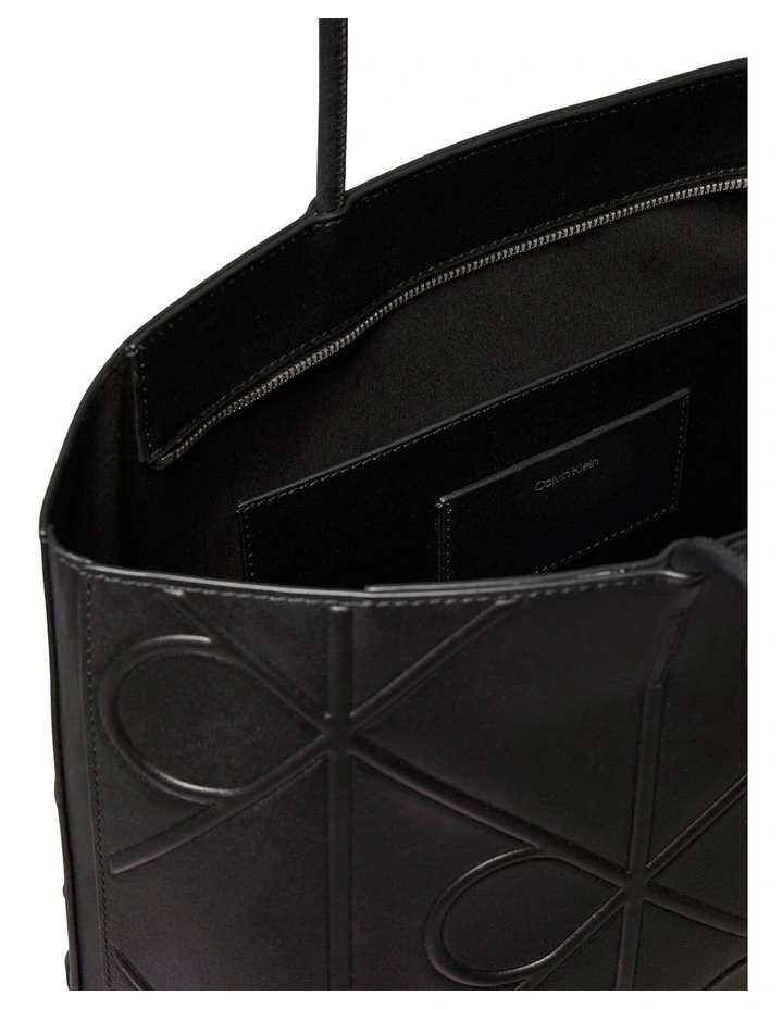 Embossed Leather Monogram Tote Bag in Black image 3