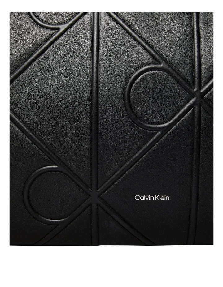 Embossed Leather Monogram Tote Bag in Black image 4