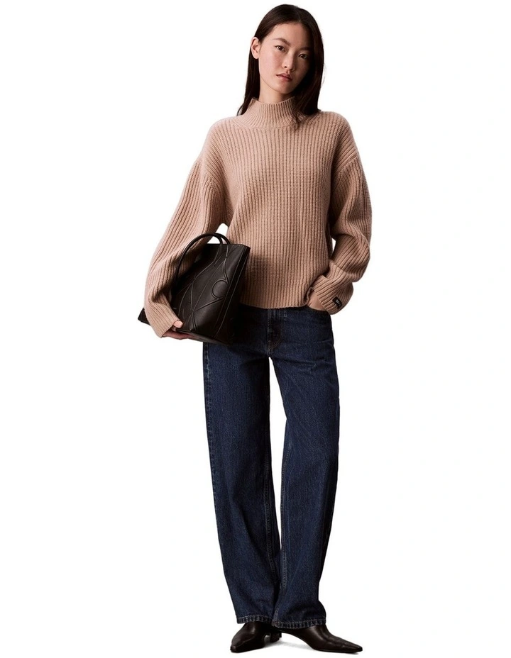 Embossed Leather Monogram Tote Bag in Black image 5