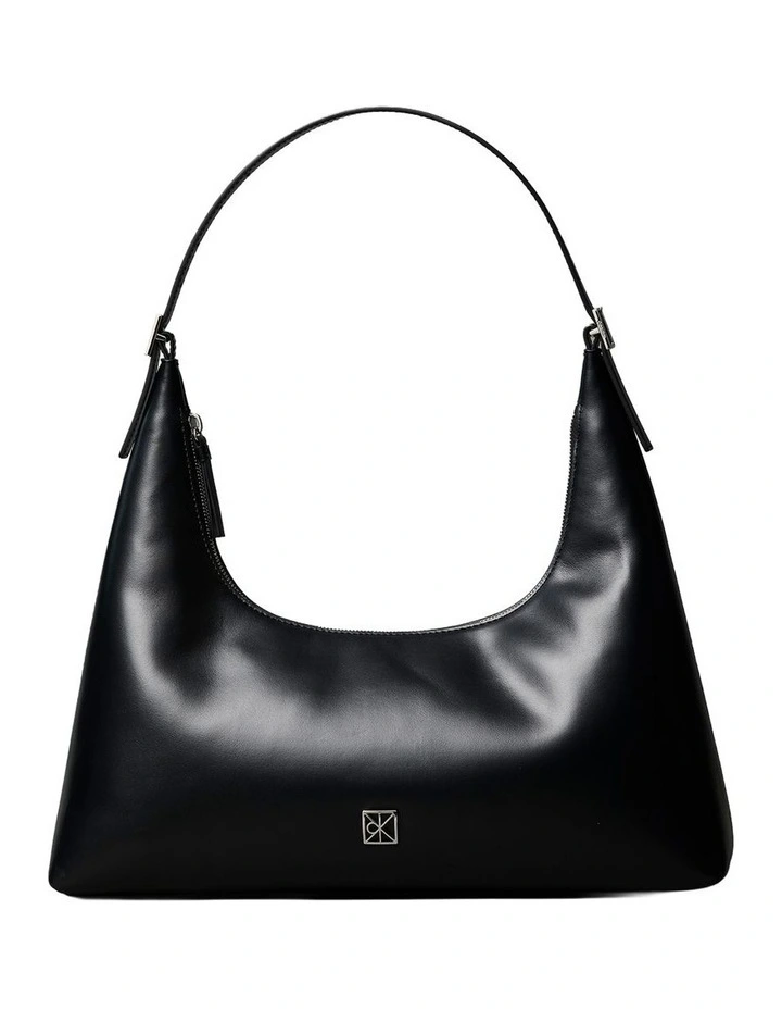 Leather Monogram Logo Emblem Shoulder Bag in Black image 1