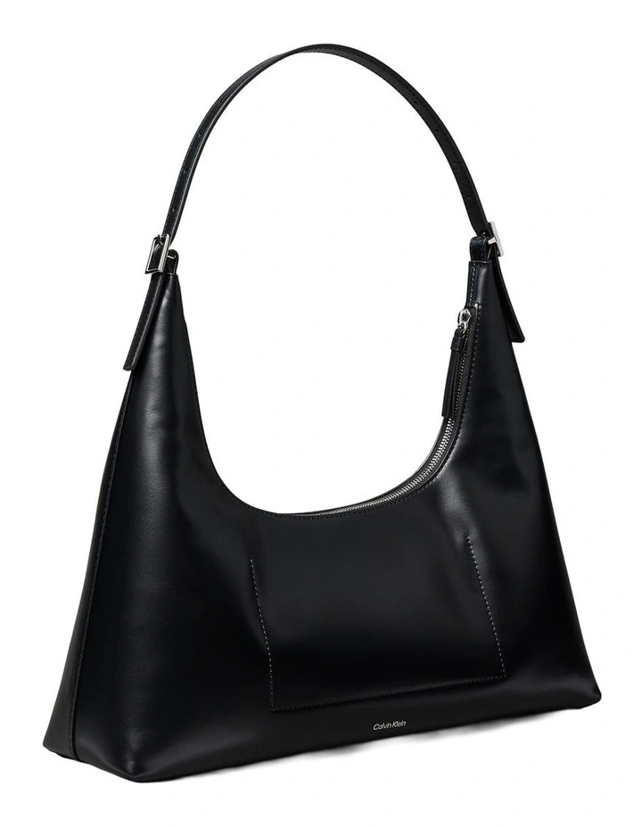 Leather Monogram Logo Emblem Shoulder Bag in Black image 2