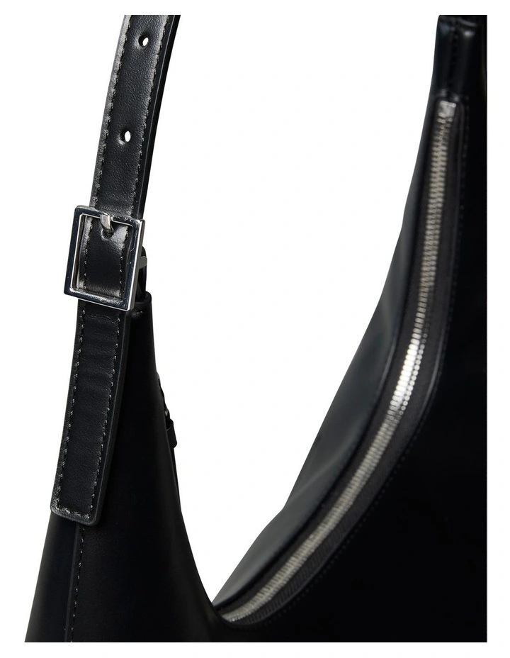 Leather Monogram Logo Emblem Shoulder Bag in Black image 3