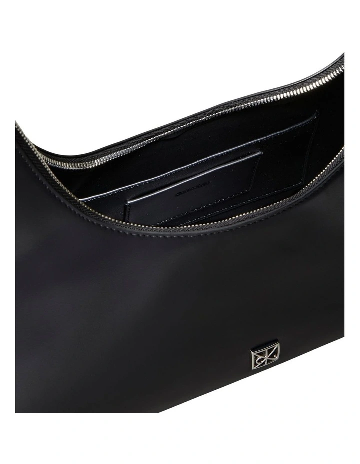 Leather Monogram Logo Emblem Shoulder Bag in Black image 4
