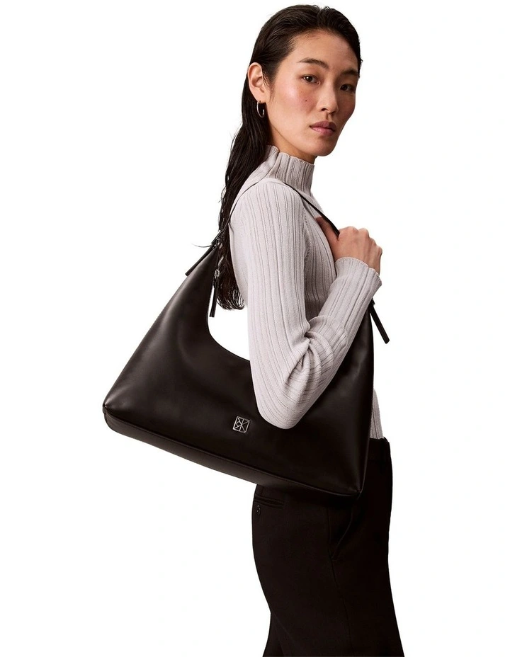 Leather Monogram Logo Emblem Shoulder Bag in Black image 5