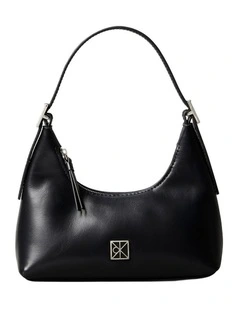 Emblem Logo Leather Shoulder Bag in Black