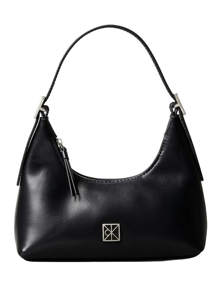 Emblem Logo Leather Shoulder Bag in Black image 1