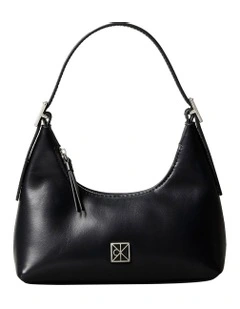 Emblem Logo Leather Shoulder Bag in Black