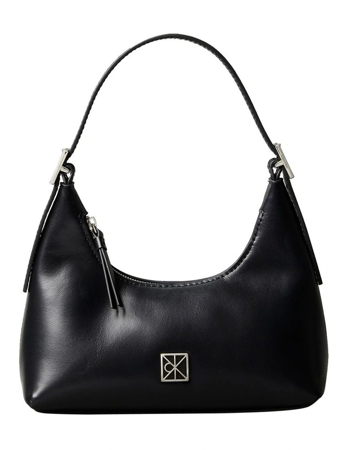 Emblem Logo Leather Shoulder Bag in Black image 1