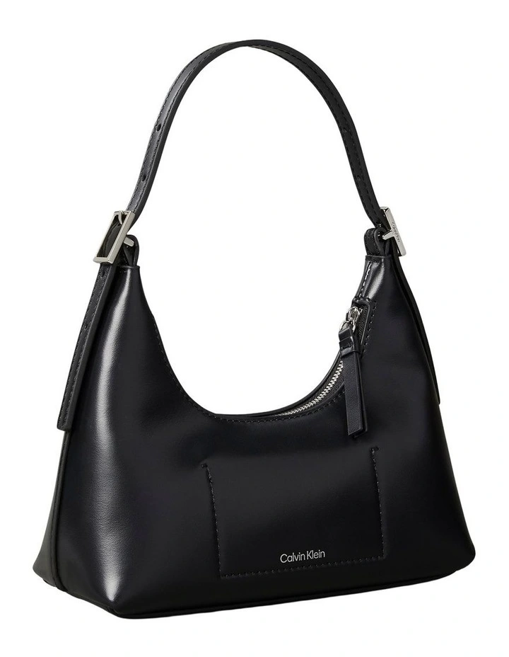 Emblem Logo Leather Shoulder Bag in Black image 2