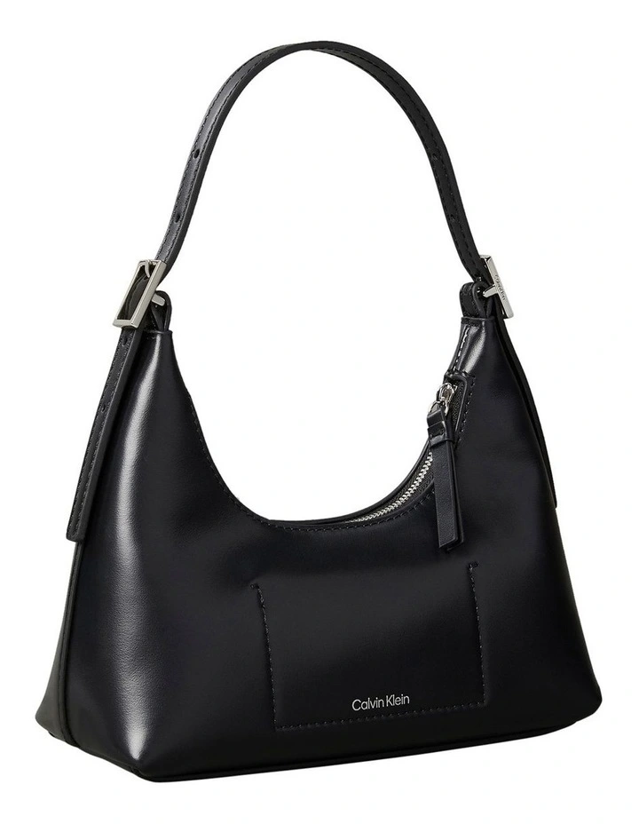 Emblem Logo Leather Shoulder Bag in Black image 2