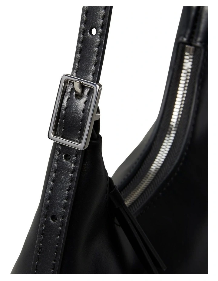 Emblem Logo Leather Shoulder Bag in Black image 3