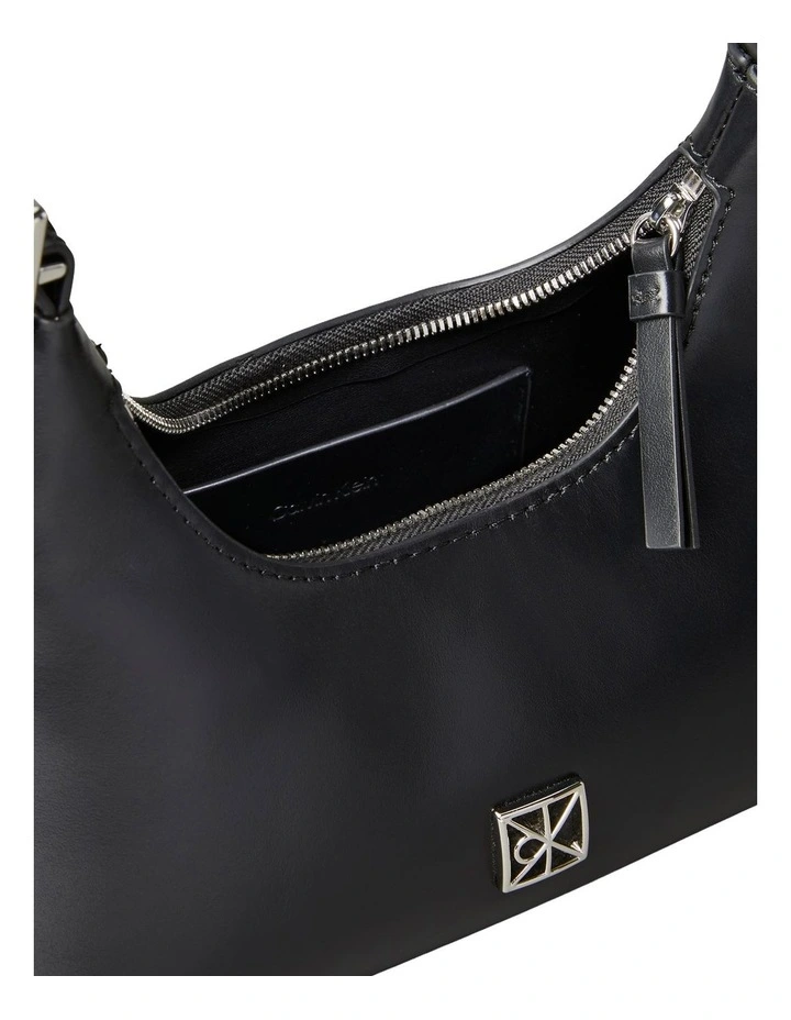 Emblem Logo Leather Shoulder Bag in Black image 4