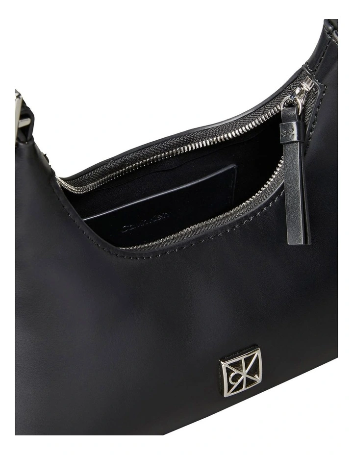Emblem Logo Leather Shoulder Bag in Black image 4