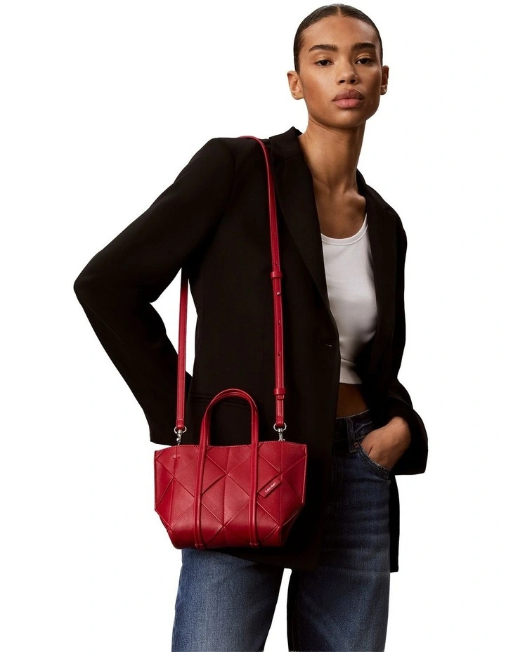 Woven Mini Crossbody Tote Bag in Bordeaux Wine image 4