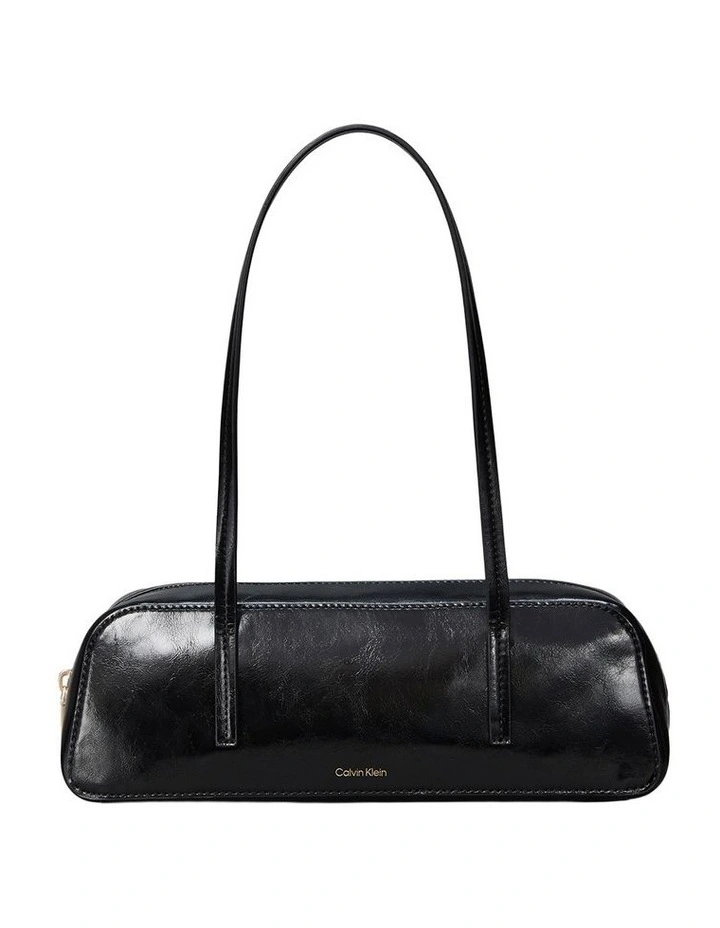 Glossy Embossed Logo Bauletto Shoulder Bag in Black image 1