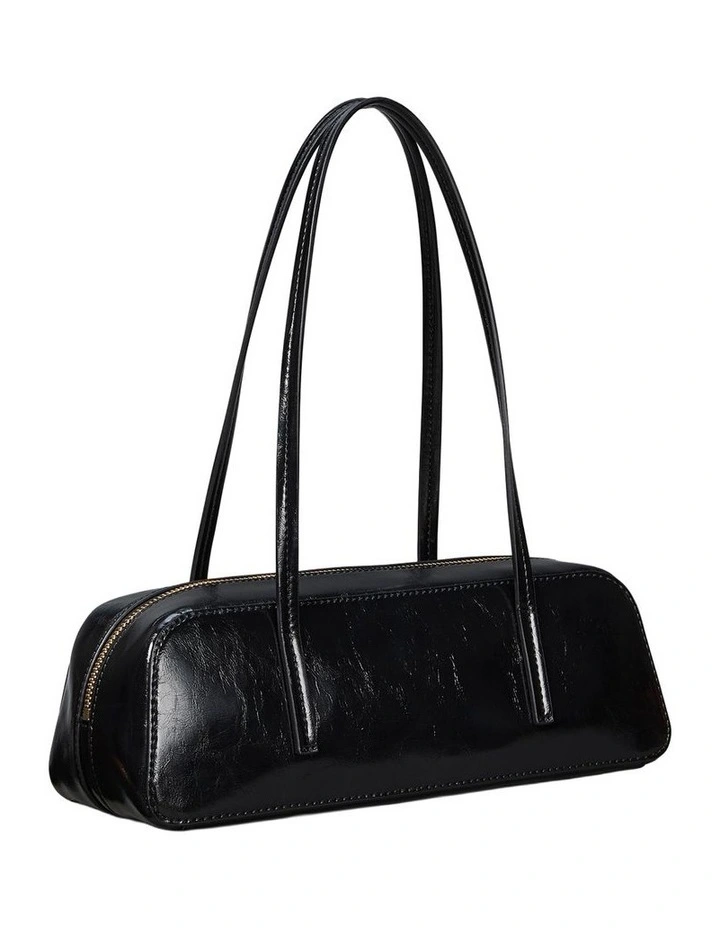 Glossy Embossed Logo Bauletto Shoulder Bag in Black image 2