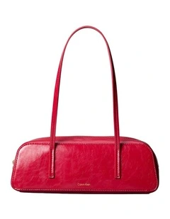 Glossy Embossed Logo Bauletto Shoulder Bag in Bordeaux Wine