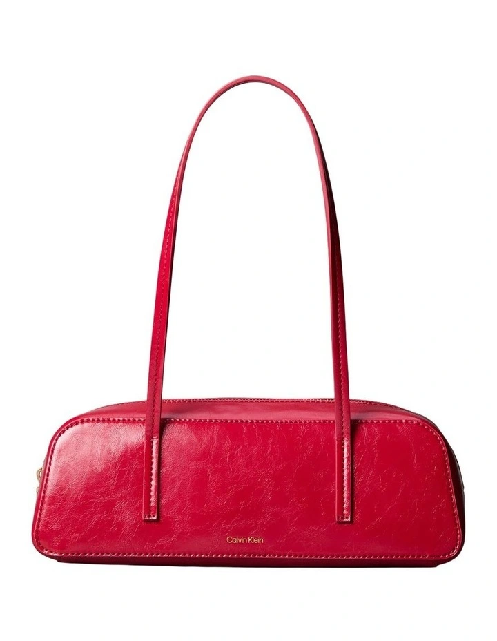 Glossy Embossed Logo Bauletto Shoulder Bag in Bordeaux Wine image 1