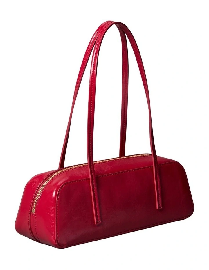Glossy Embossed Logo Bauletto Shoulder Bag in Bordeaux Wine image 2