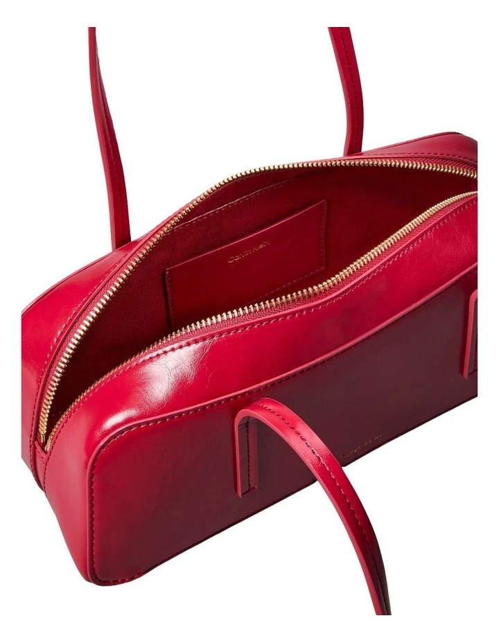 Glossy Embossed Logo Bauletto Shoulder Bag in Bordeaux Wine image 3