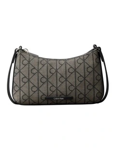 Emblem Allover Print Convertible Crossbody Bag in Lotus Beige/Black Aop