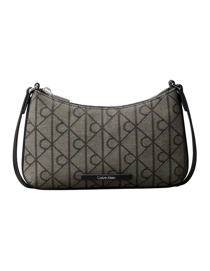 Emblem Allover Print Convertible Crossbody Bag in Lotus Beige/Black Aop image 1
