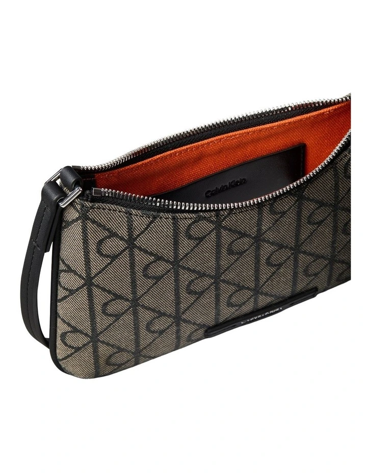 Emblem Allover Print Convertible Crossbody Bag in Lotus Beige/Black Aop image 3