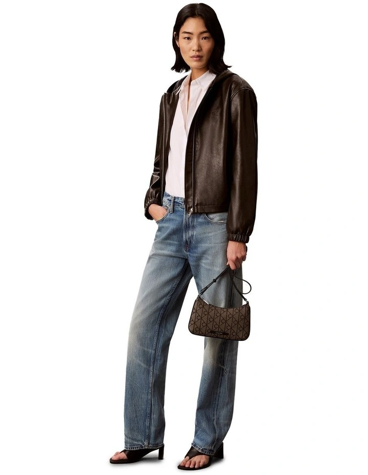 Emblem Allover Print Convertible Crossbody Bag in Lotus Beige/Black Aop image 4