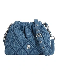 Quilted Denim TH Monogram Crossbody Bag in Denim