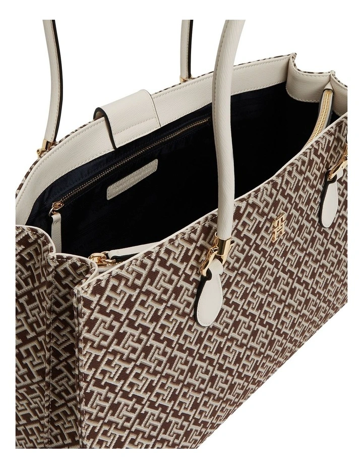 Grace Jacquard Satchel Bag in Beige image 3