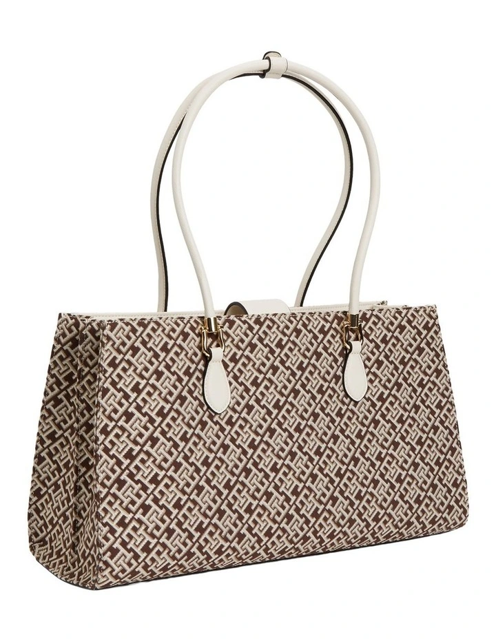 Grace Jacquard Satchel Bag in Beige image 4
