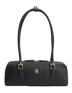 TH Monogram Textured Shoulder Bag in Black