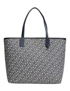 Hilfiger Icon TH Monogram Jacquard Tote Bag in Navy Monogram