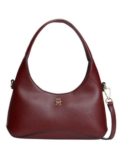 TH Monogram Plaque Crossbody Hobo Bag in Red