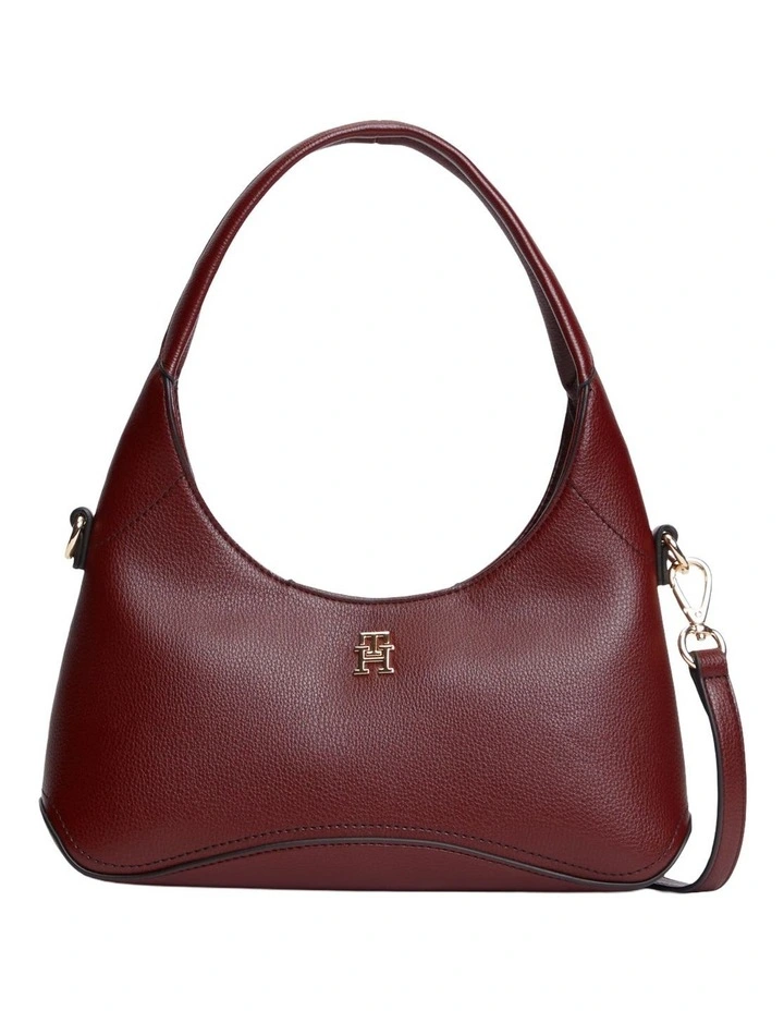 TH Monogram Plaque Crossbody Hobo Bag in Red image 1