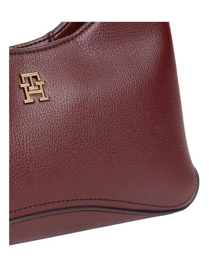 TH Monogram Plaque Crossbody Hobo Bag in Red image 2